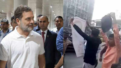 बीजेपी कार्यकर्ताओं ने राहुल गांधी को दिखाए काले झंडे,पेशी के लिए पहुंचे थे कोर्ट