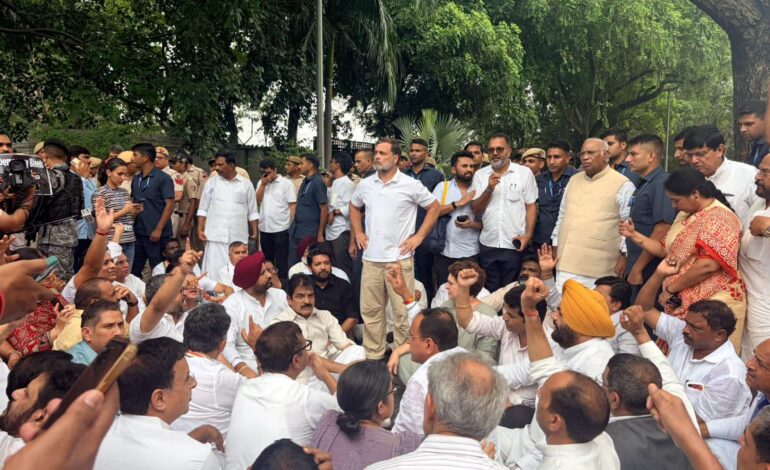 राहुल-प्रियंका का सरकार के खिलाफ प्रदर्शन,पीएम आवास के बाहर कांग्रेस का धरना